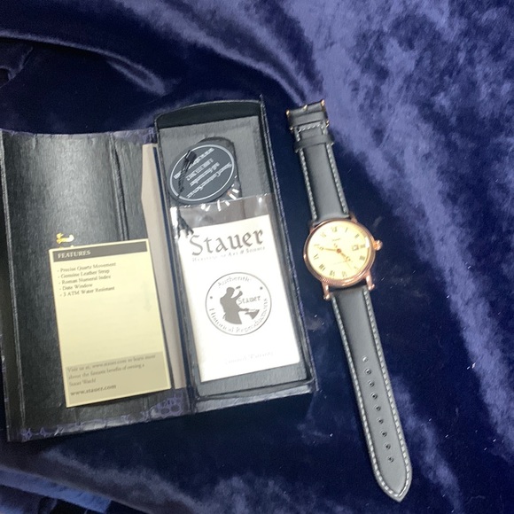 Stauer watch leather strap, water resistant with case - Picture 1 of 3